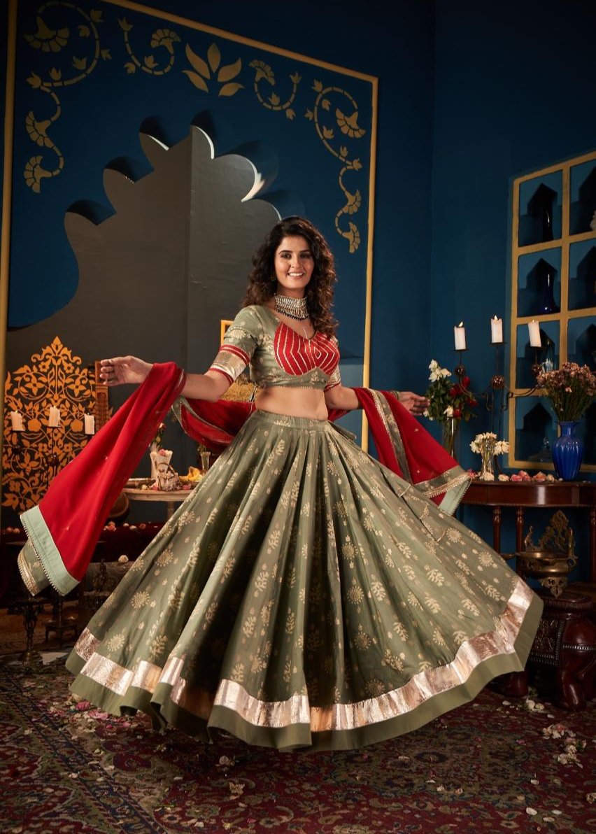 Olive and red Chaniya choli