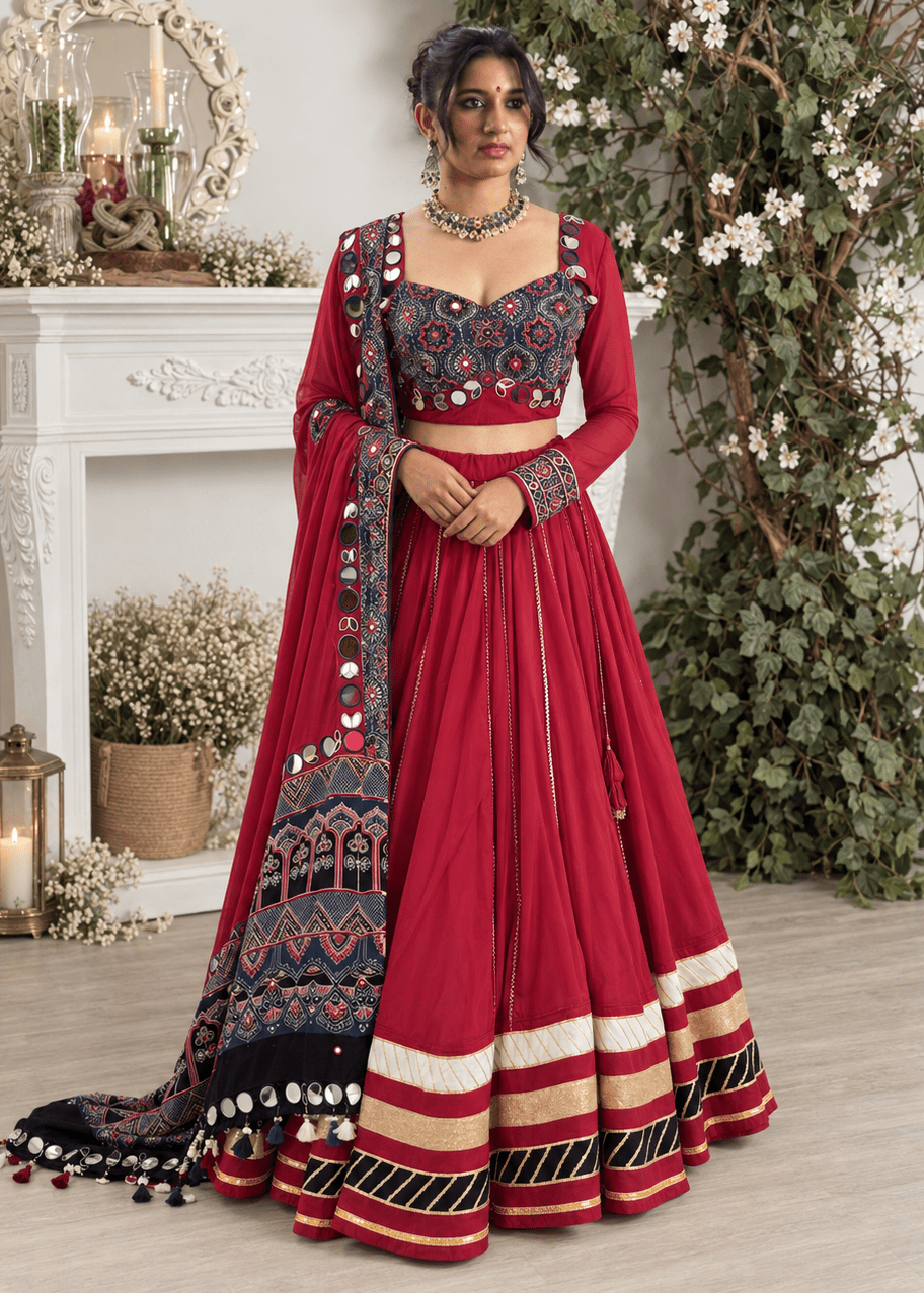 Red Ajrak Chaniya Choli