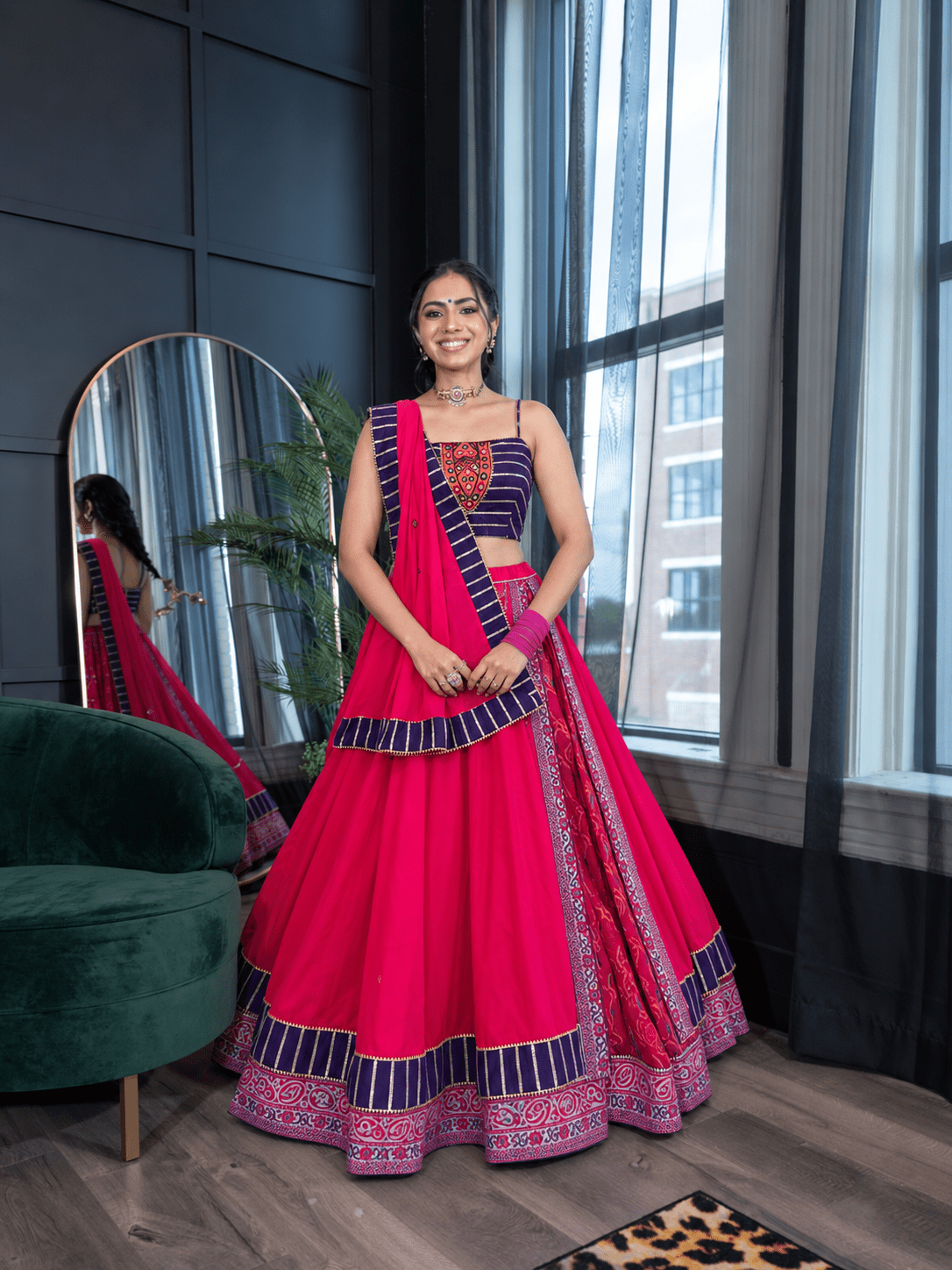 Rani Pink and Navy Chaniya Choli