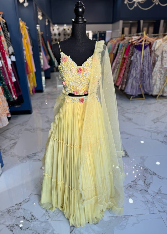 Bright yellow floral motif lehenga