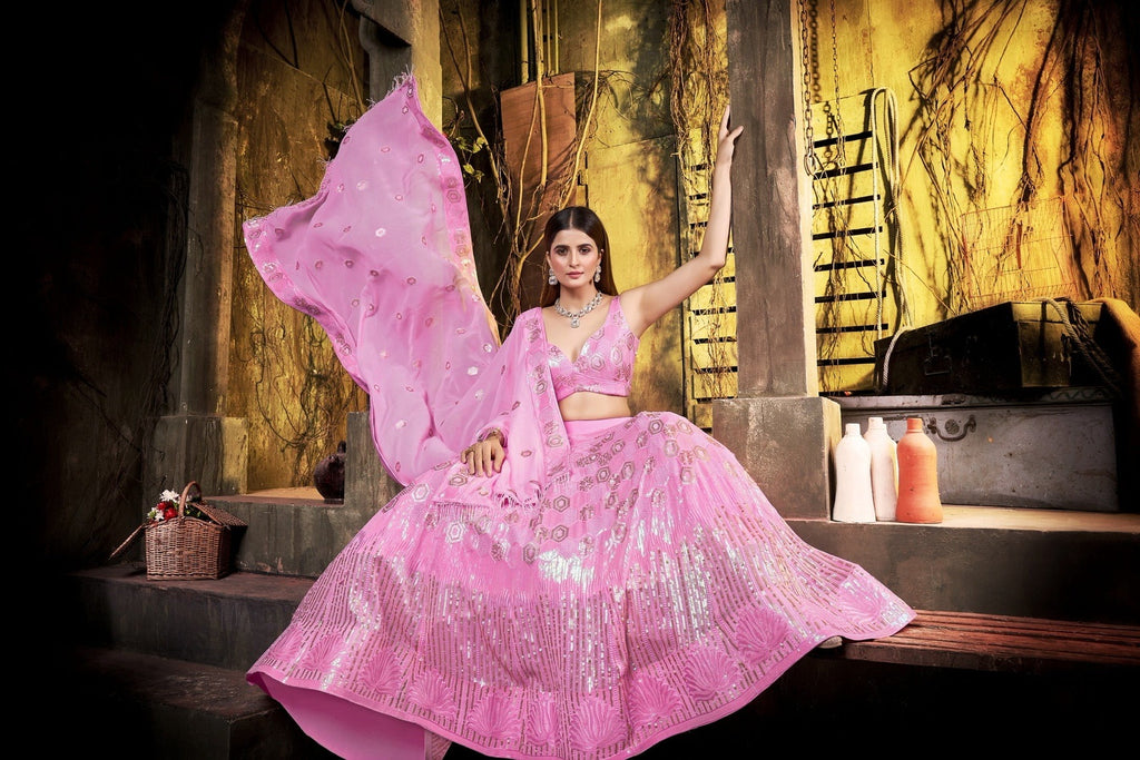 Baby Pink Holographic Sequence Lehenga