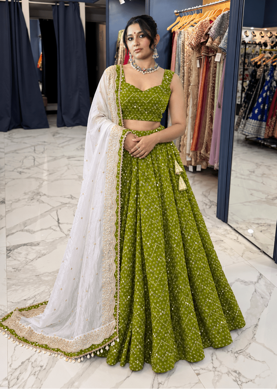 Green Bandhani Chaniya Choli