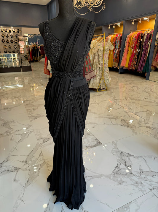 Black georgette beaded ready-saree