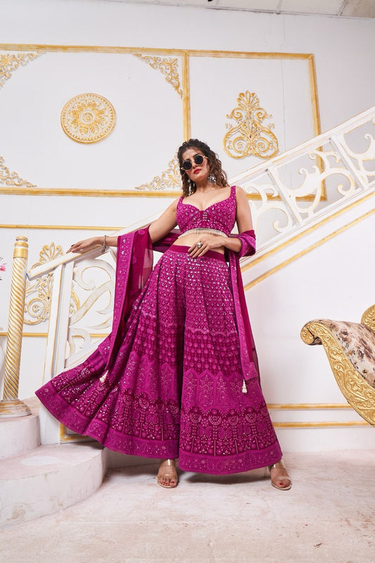 Magenta chikankari pallazo