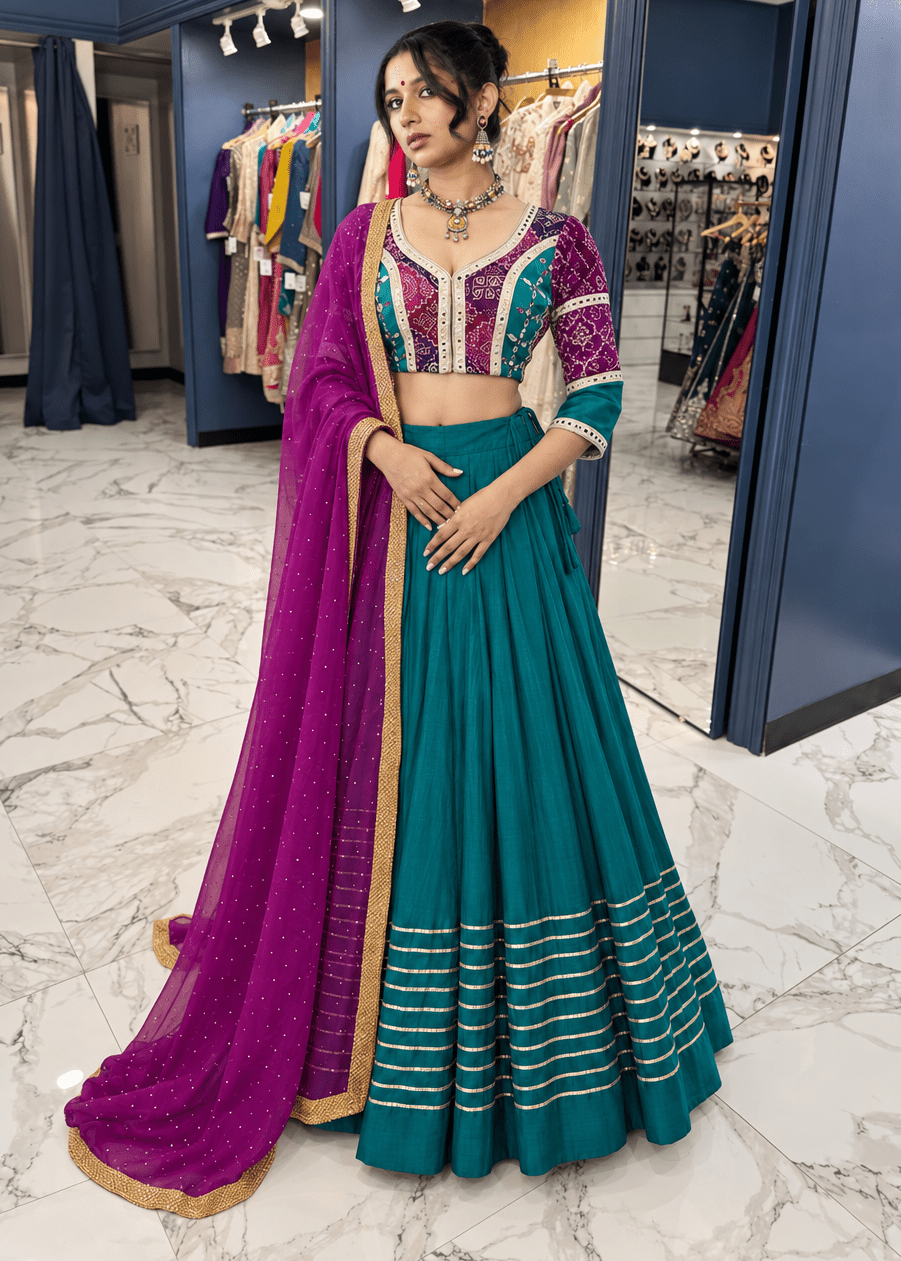 Teal & Purple Chaniya Choli