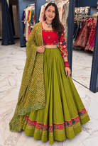 Olive Green & Red Chaniya Choli