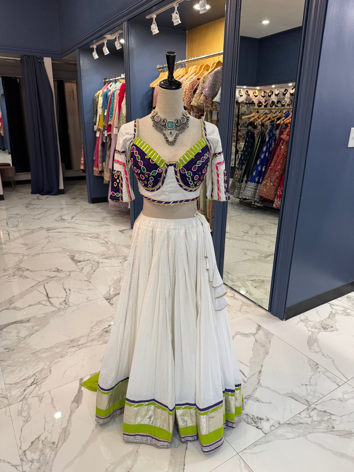 White & Purple Bandhani Chaniya Choli