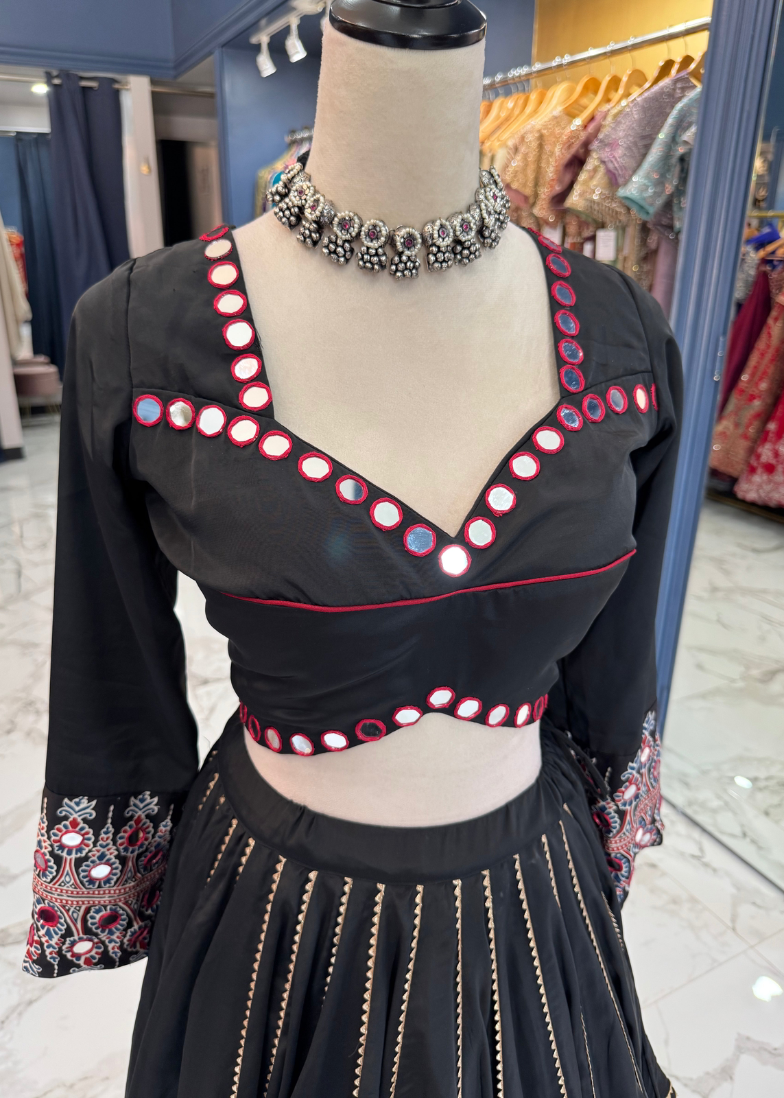 Black & Maroon Mirror Work Chaniya Choli
