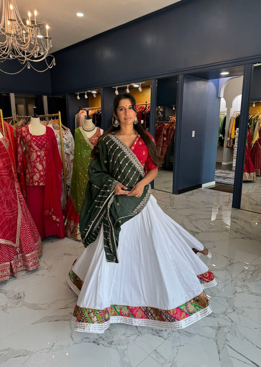 Classic red white and green Chaniya Choli