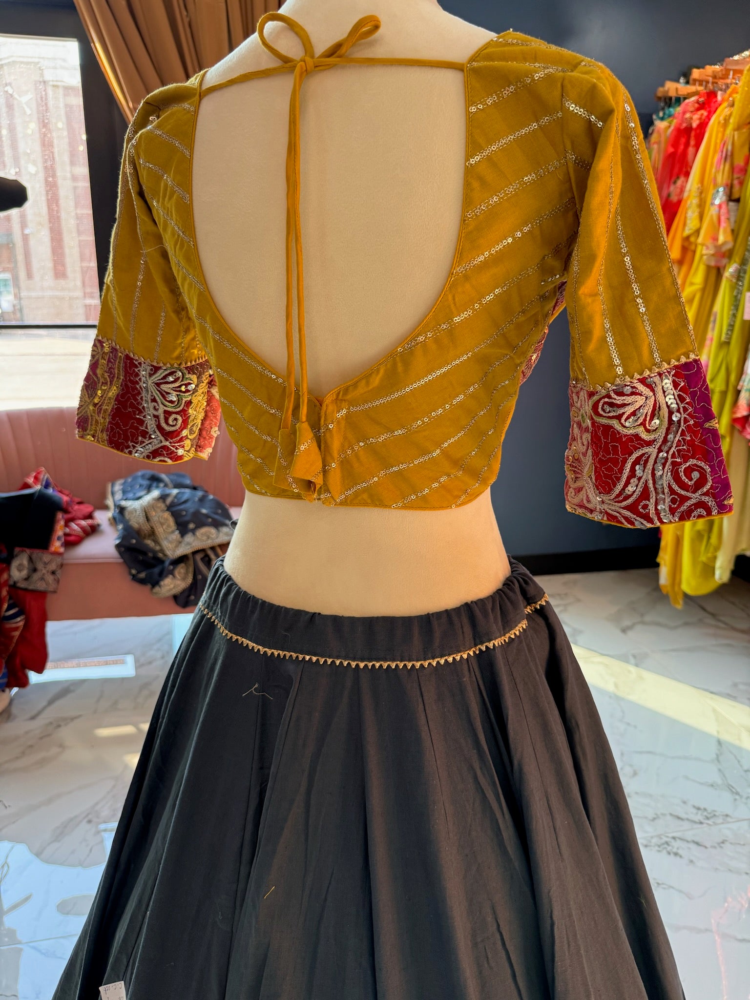 Black and mustard multi color chaniya choli