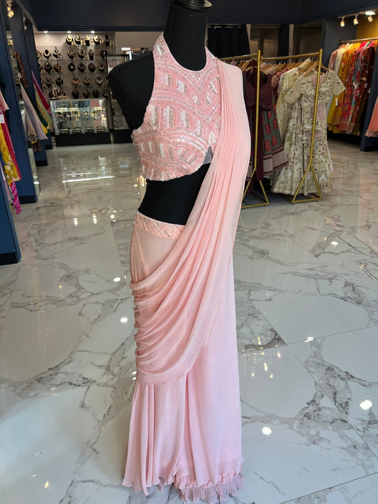 Baby Pink Halter Ready Saree