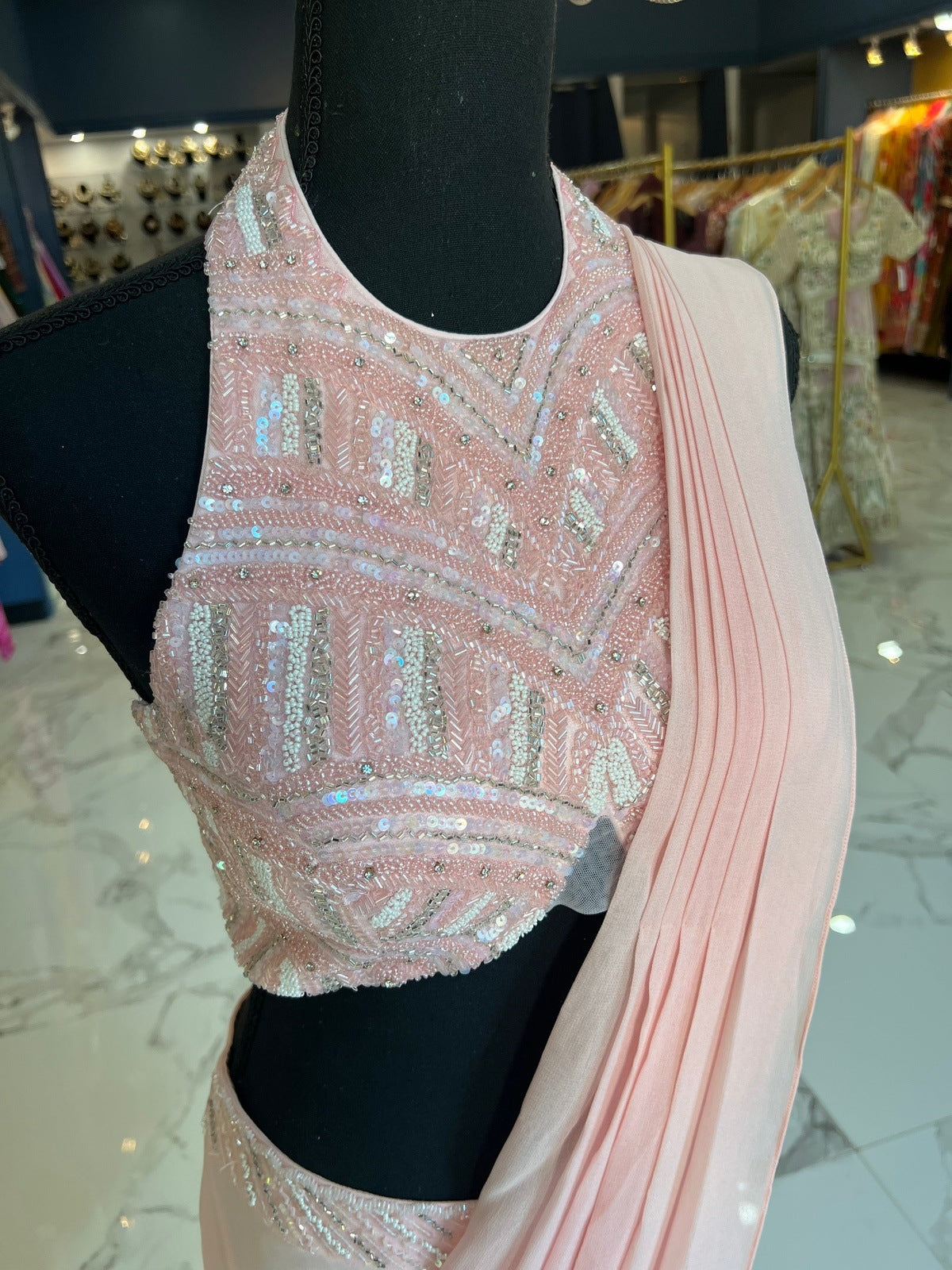 Baby Pink Halter Ready Saree