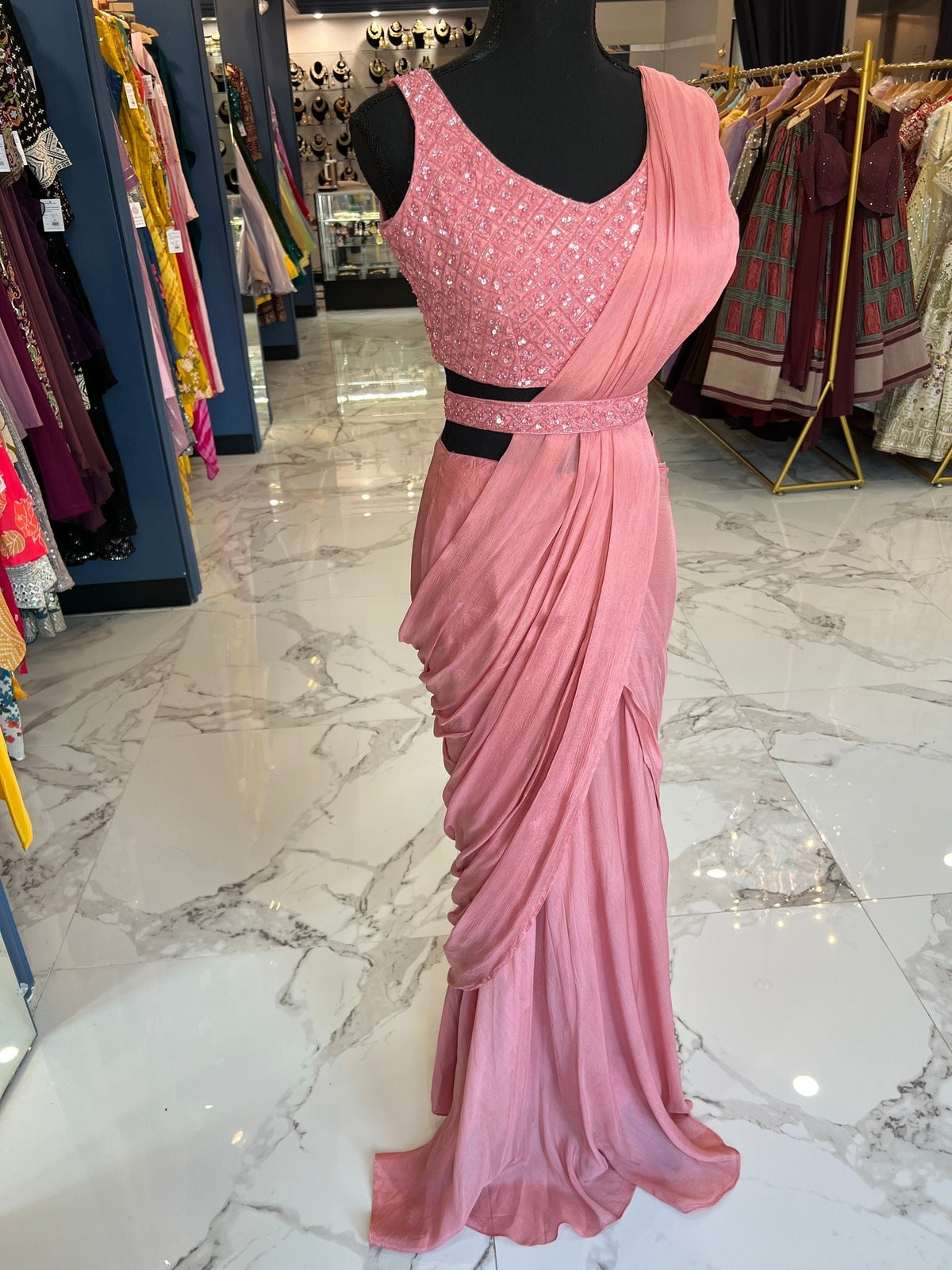 Rose Pink Ready Saree