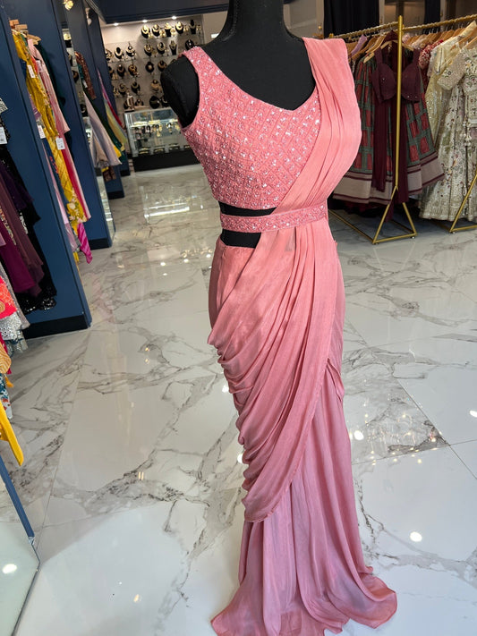 Rose Pink Ready Saree