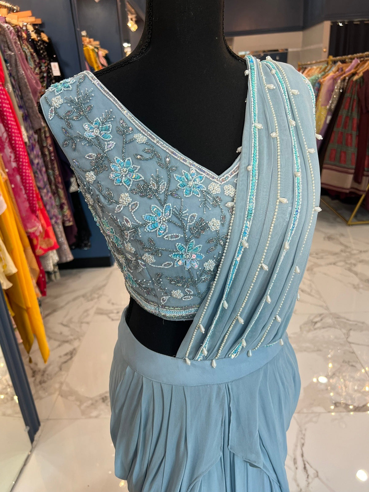 Powder Blue Ready Saree