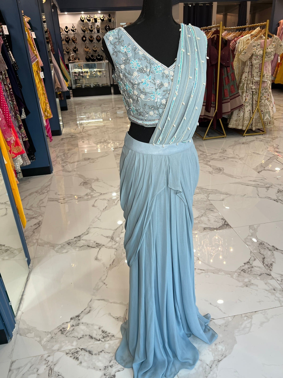 Powder Blue Ready Saree