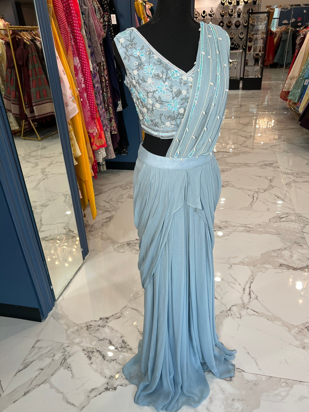 Powder Blue Ready Saree