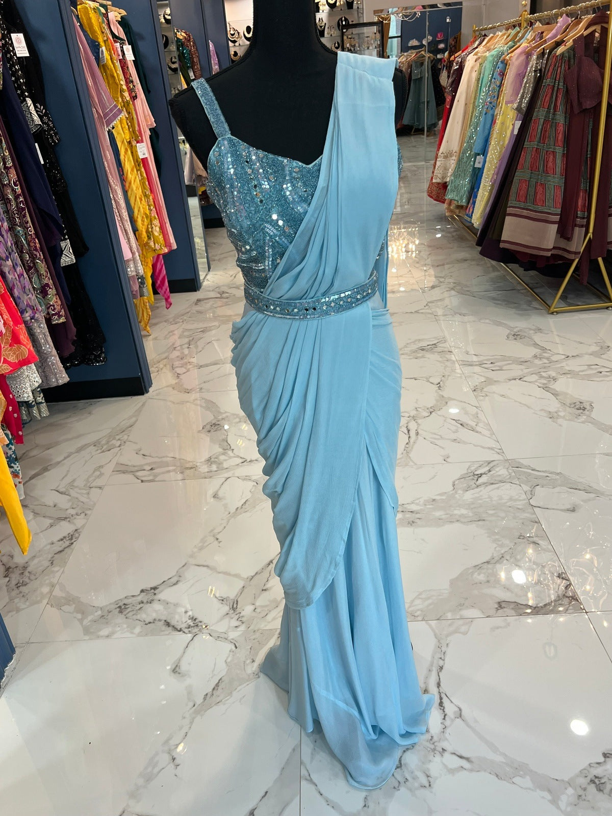 Sky Blue Ready Saree