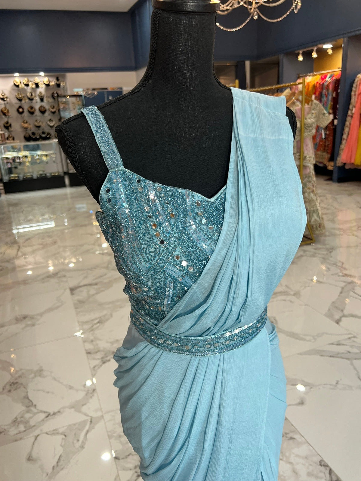 Sky Blue Ready Saree