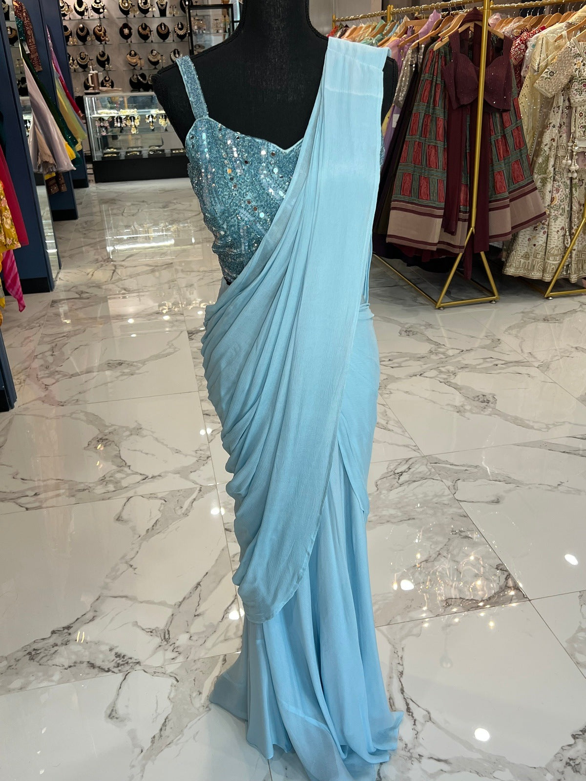 Sky Blue Ready Saree