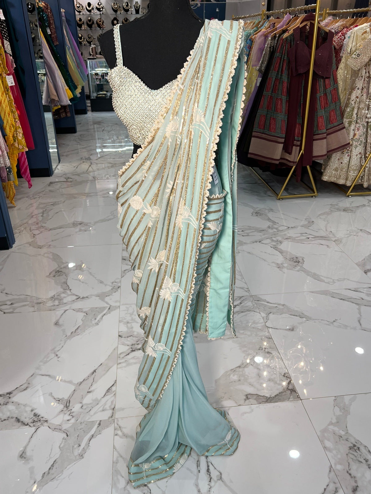 Seafoam blue Ready Saree