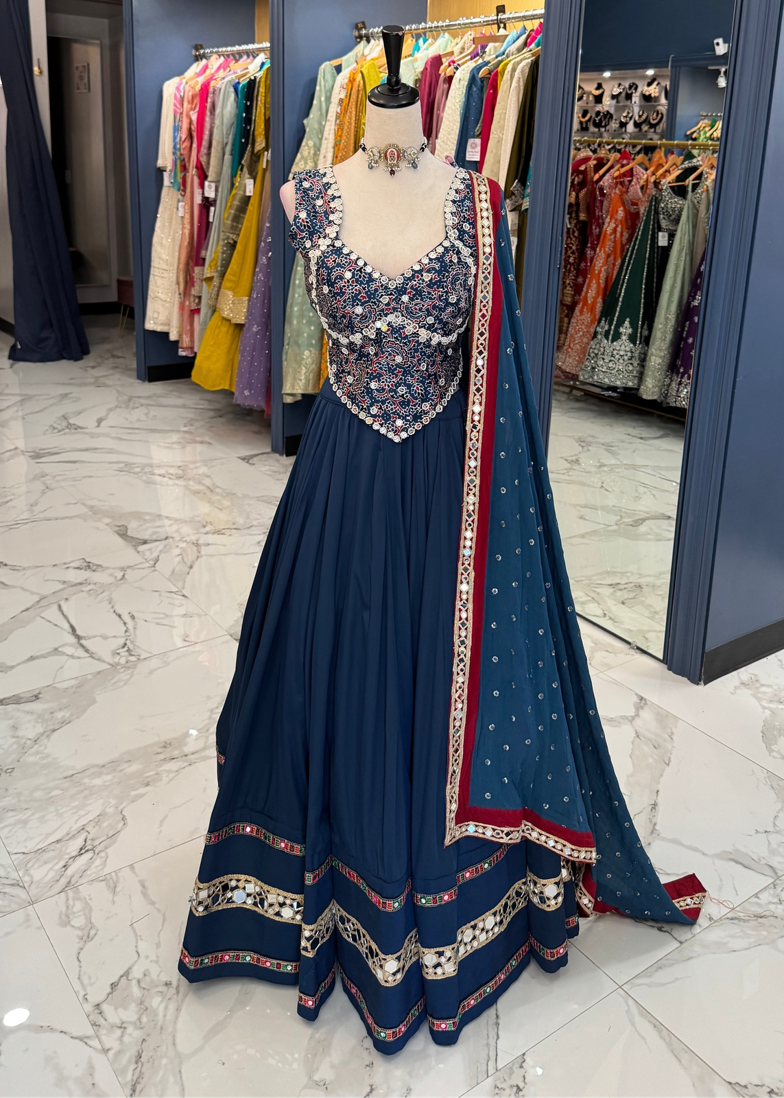 Navy Blue Mirror Work Chaniya Choli