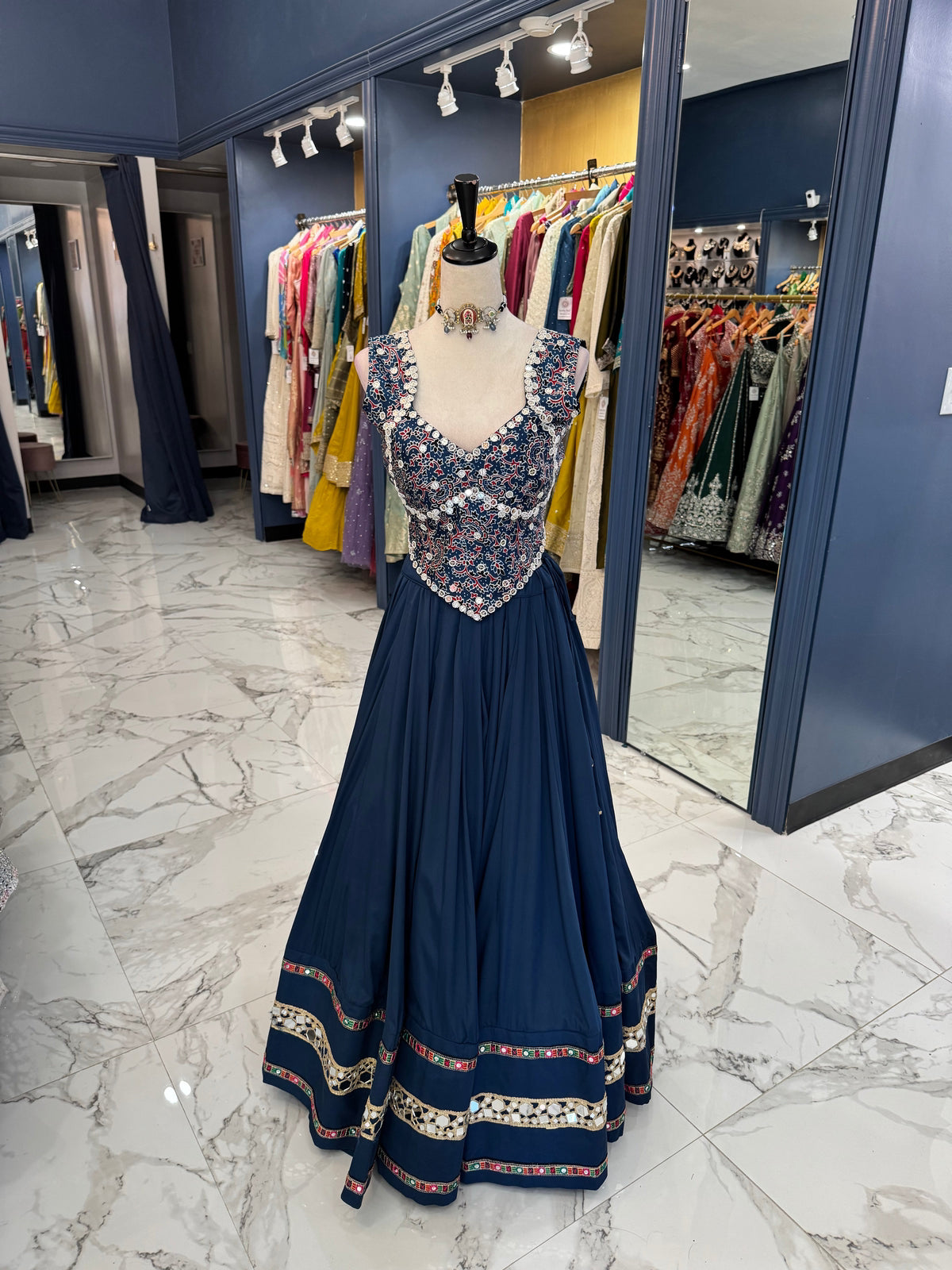 Navy Blue Mirror Work Chaniya Choli