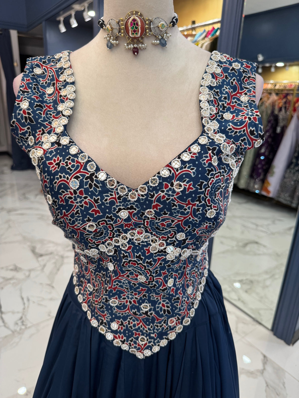 Navy Blue Mirror Work Chaniya Choli