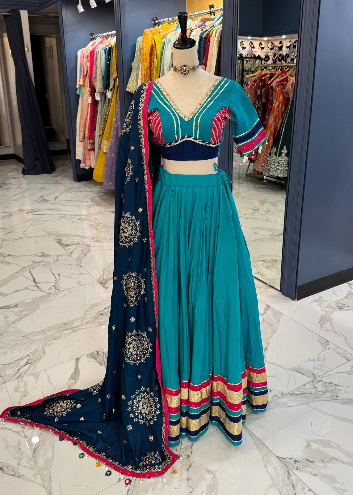 Turquoise & Navy Chaniya Choli