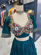Teal & Coral Mirror Work Chaniya Choli