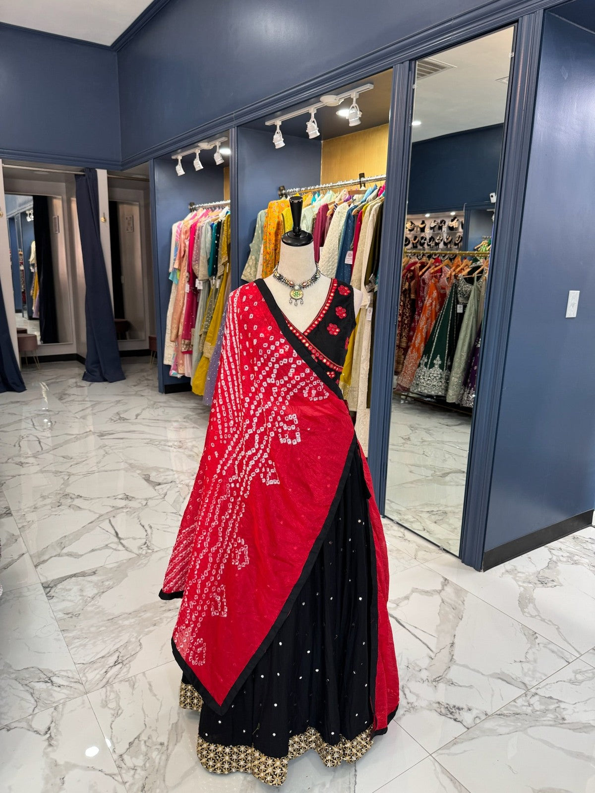 Black and Red Mirror Chaniya Choli
