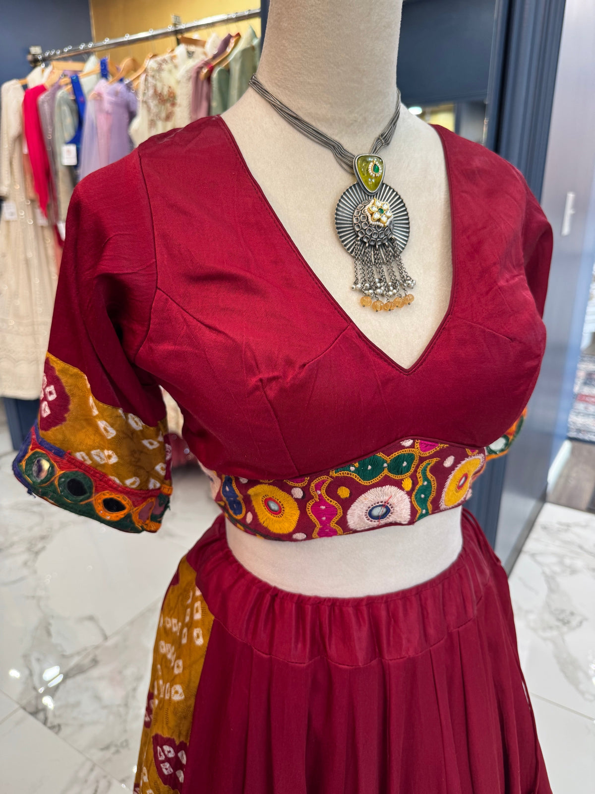 Maroon & Mustard Bandhani Chaniya Choli