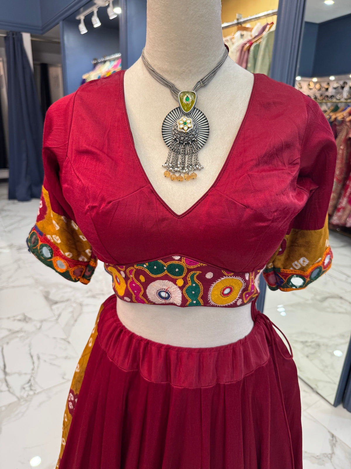 Maroon & Mustard Bandhani Chaniya Choli