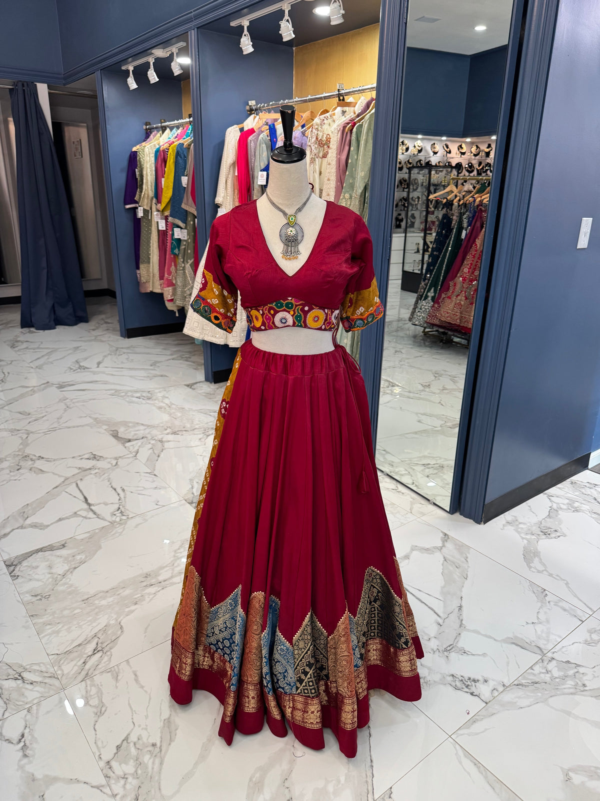 Maroon & Mustard Bandhani Chaniya Choli