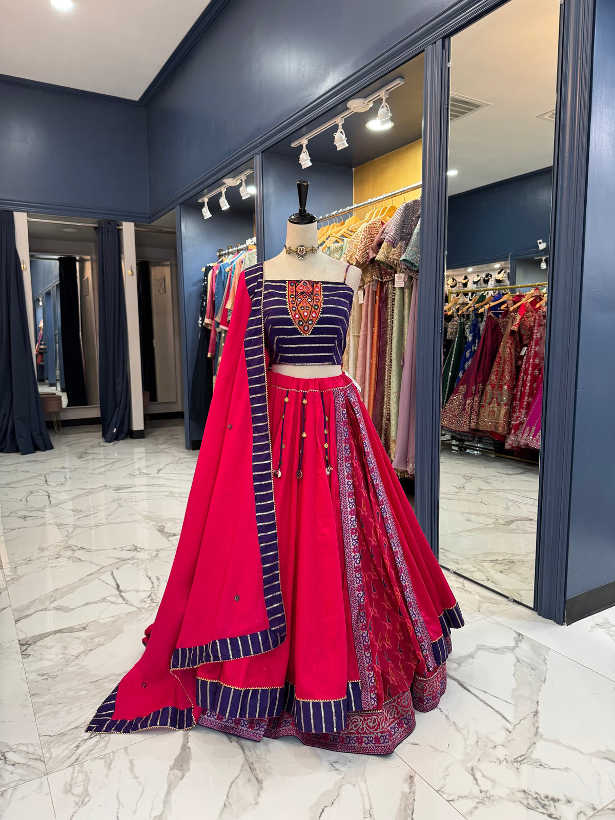 Rani Pink and Navy Chaniya Choli