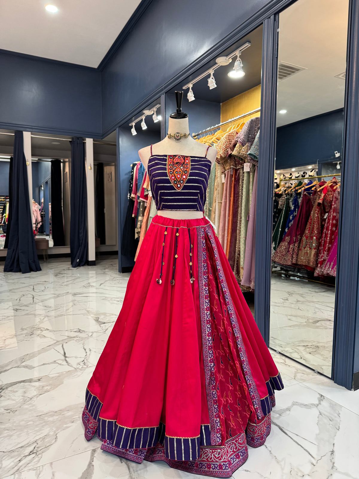 Rani Pink and Navy Chaniya Choli