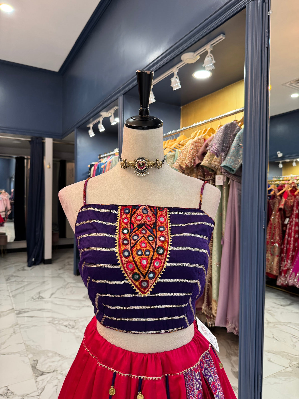 Rani Pink and Navy Chaniya Choli