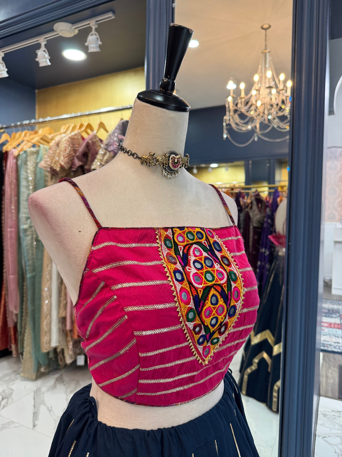 Navy Blue and Pink Chaniya Choli