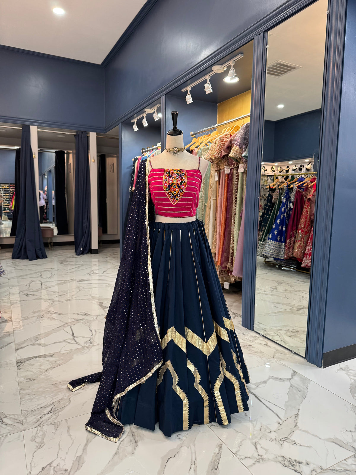 Navy Blue and Pink Chaniya Choli