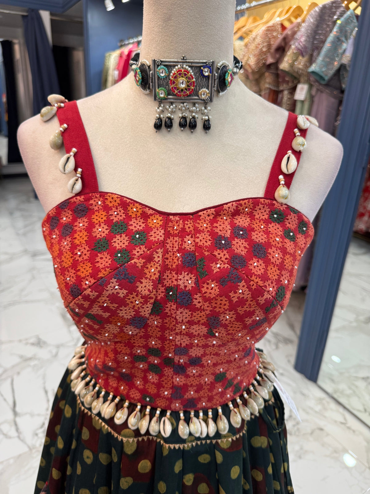 Red & Green Bandhani Chaniya Choli