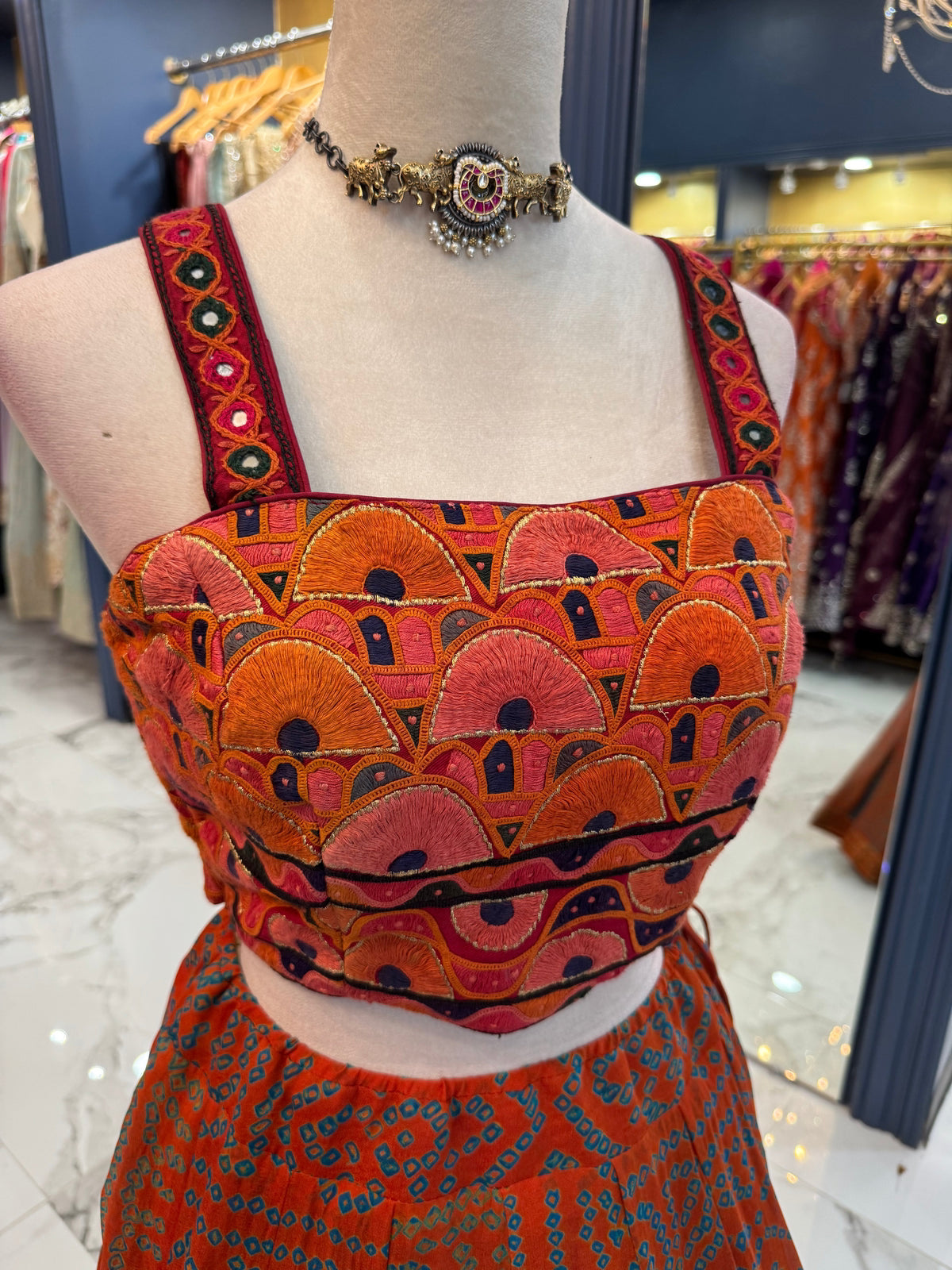 Rust & Teal Chaniya Choli