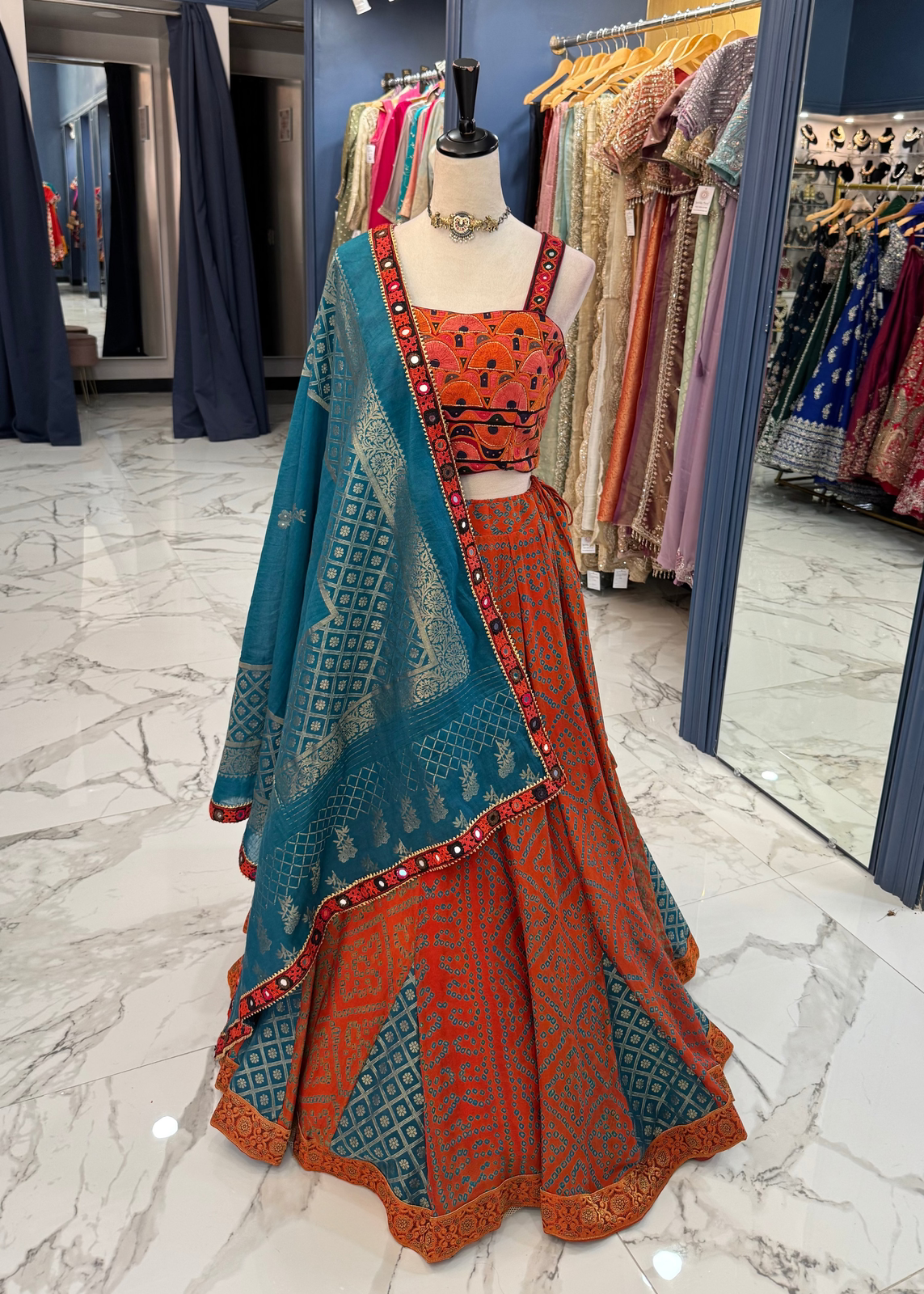 Rust & Teal Chaniya Choli