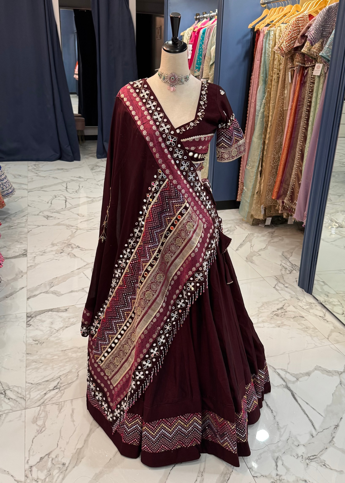 Maroon Mirror Work Chaniya Choli