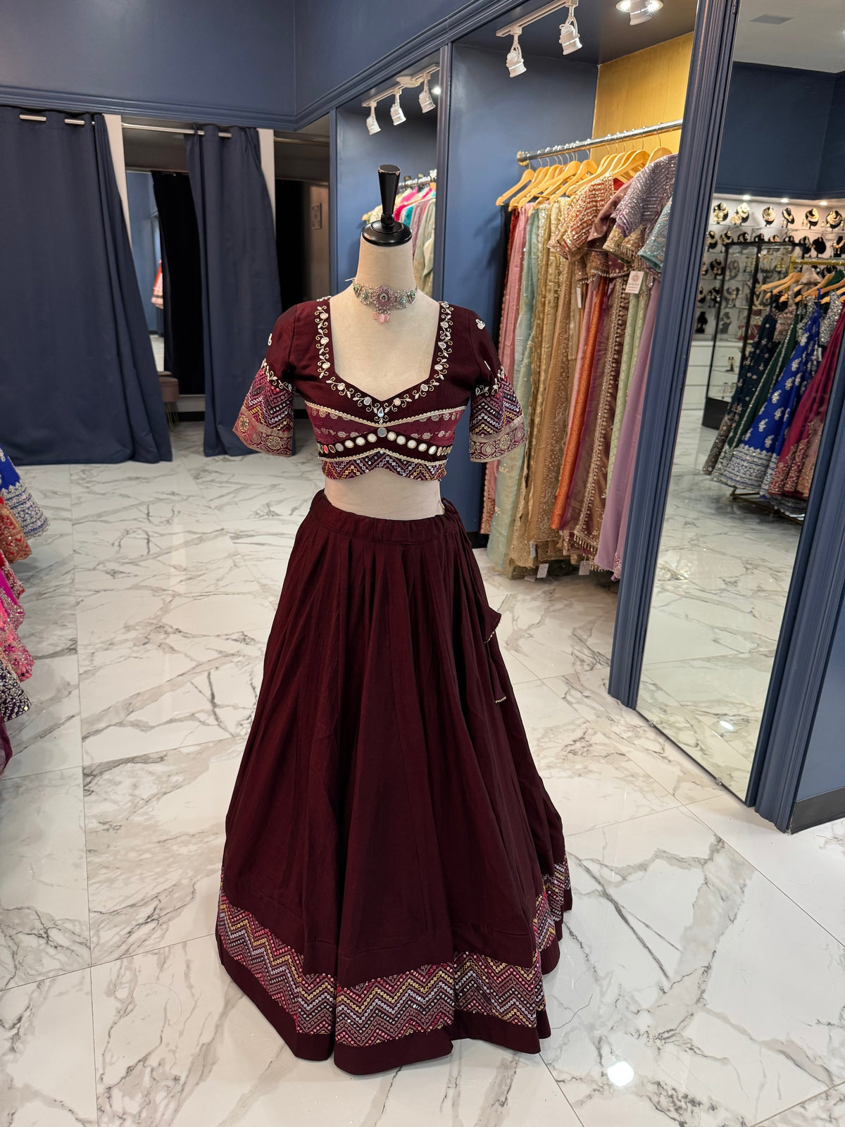 Maroon Mirror Work Chaniya Choli