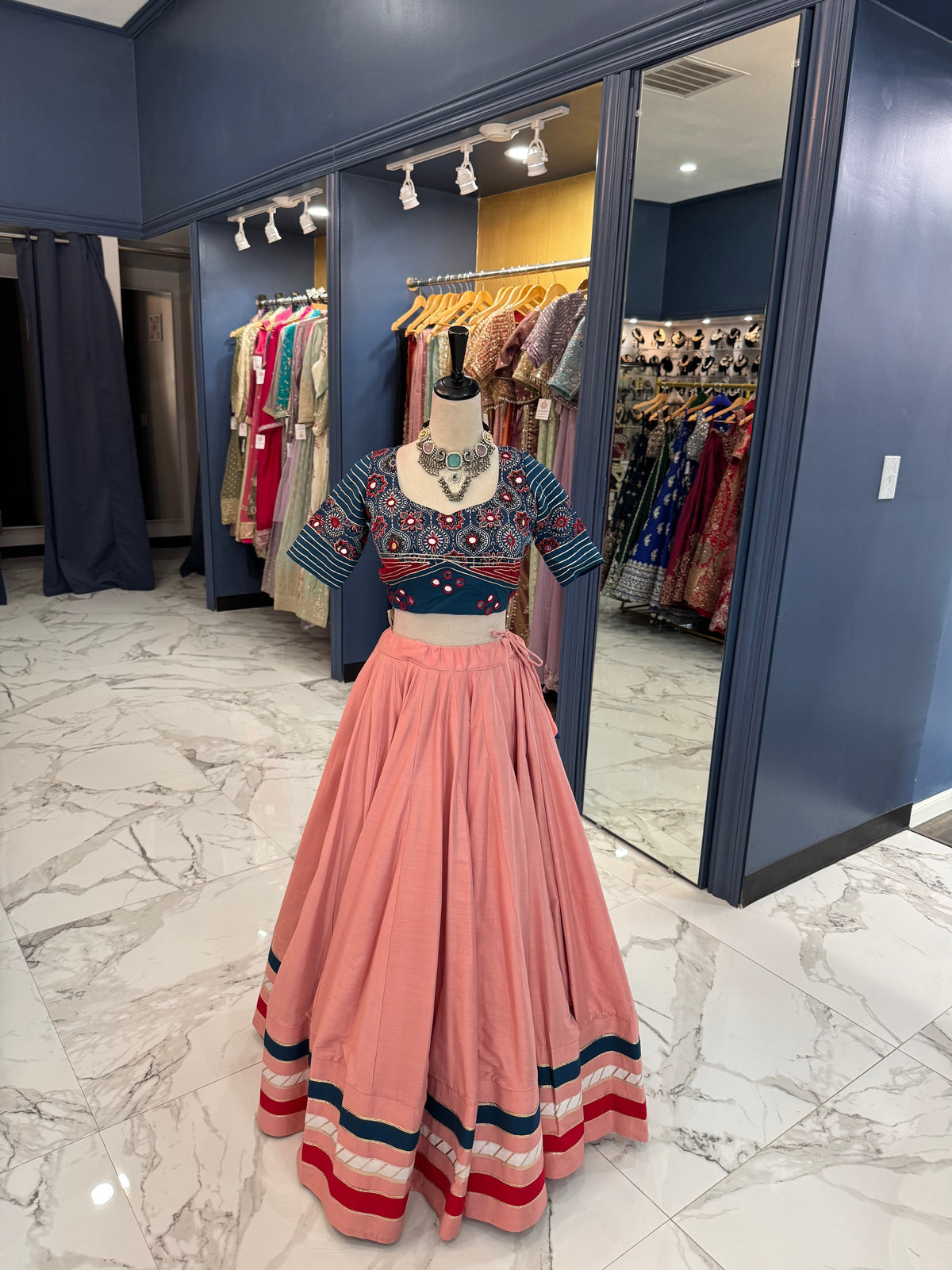 Pink & Navy Ajrak Chaniya Choli