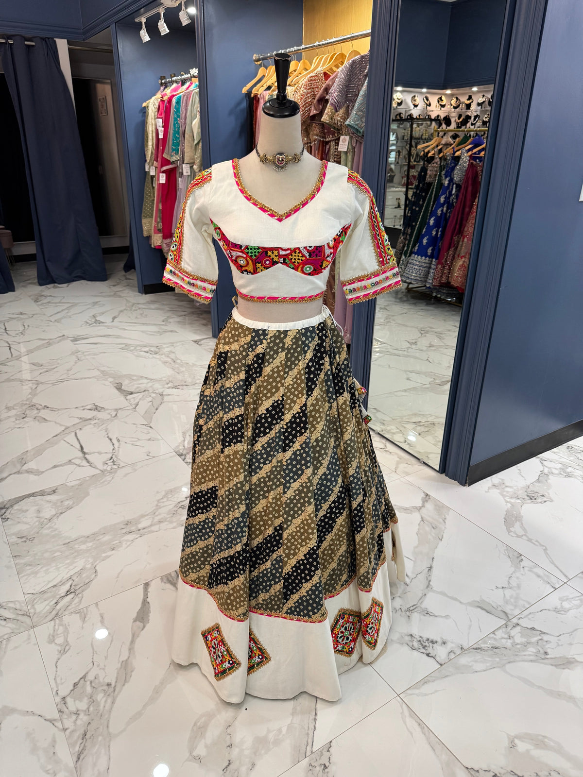 Ivory & Black Bandhani Chaniya Choli
