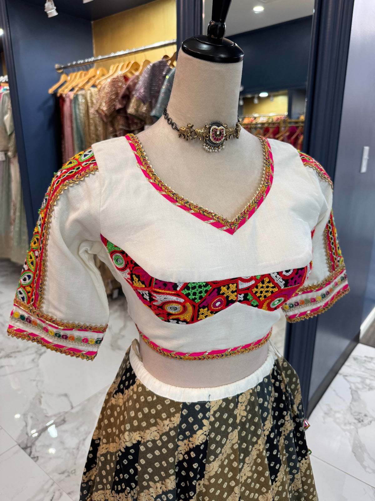 Ivory & Black Bandhani Chaniya Choli