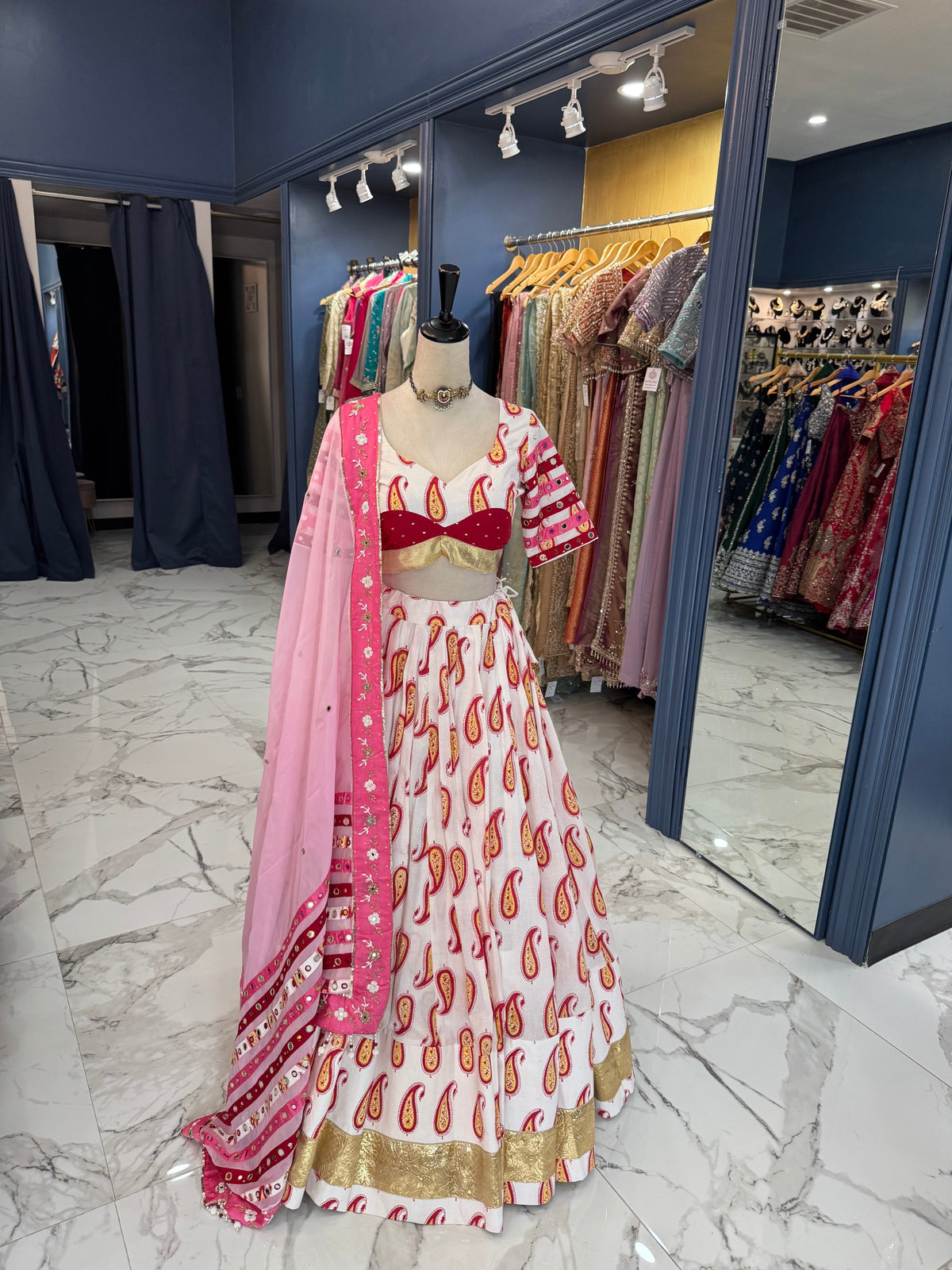 Ivory & Pink Paisley Chaniya Choli