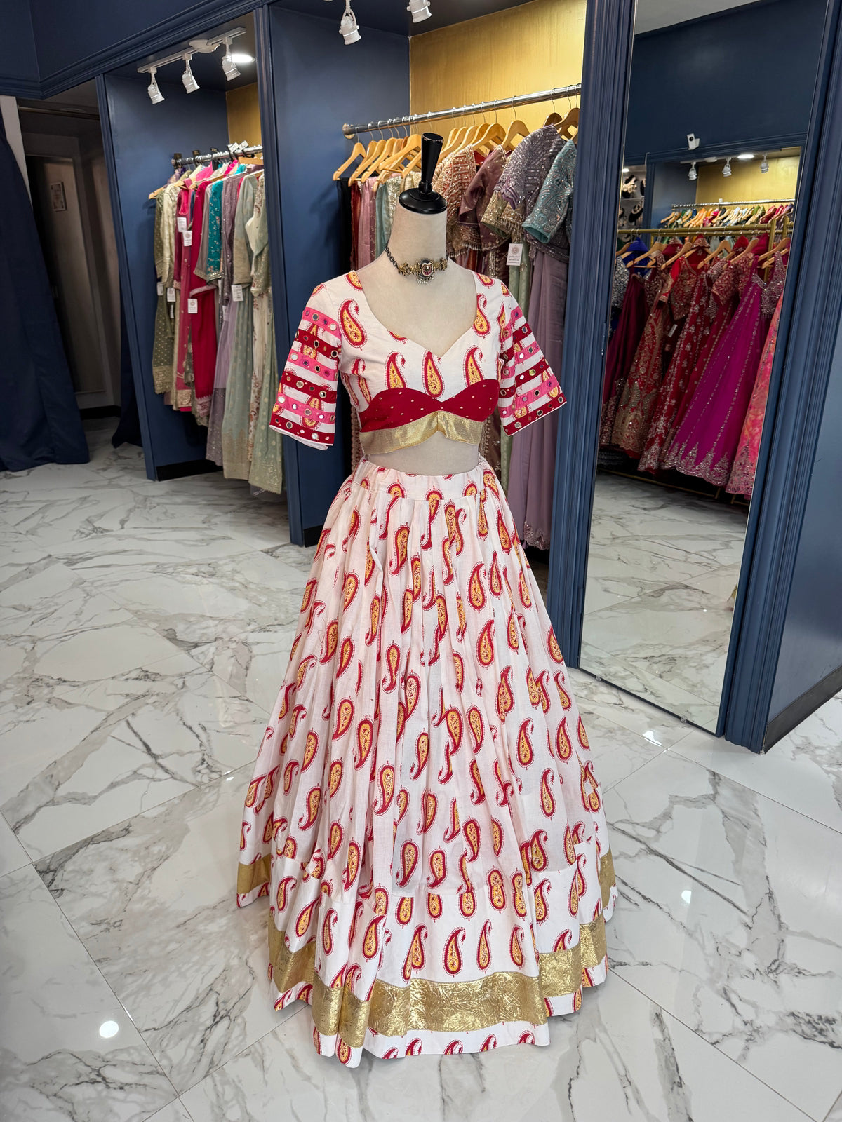 Ivory & Pink Paisley Chaniya Choli