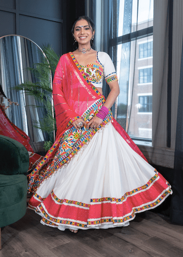 White & Rani Pink Chaniya Choli